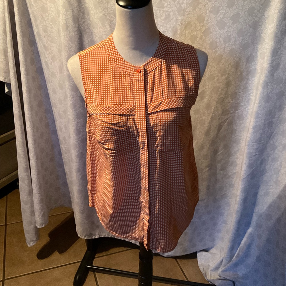 Fossil Orange Sleeveless Blouse with Bib Collar